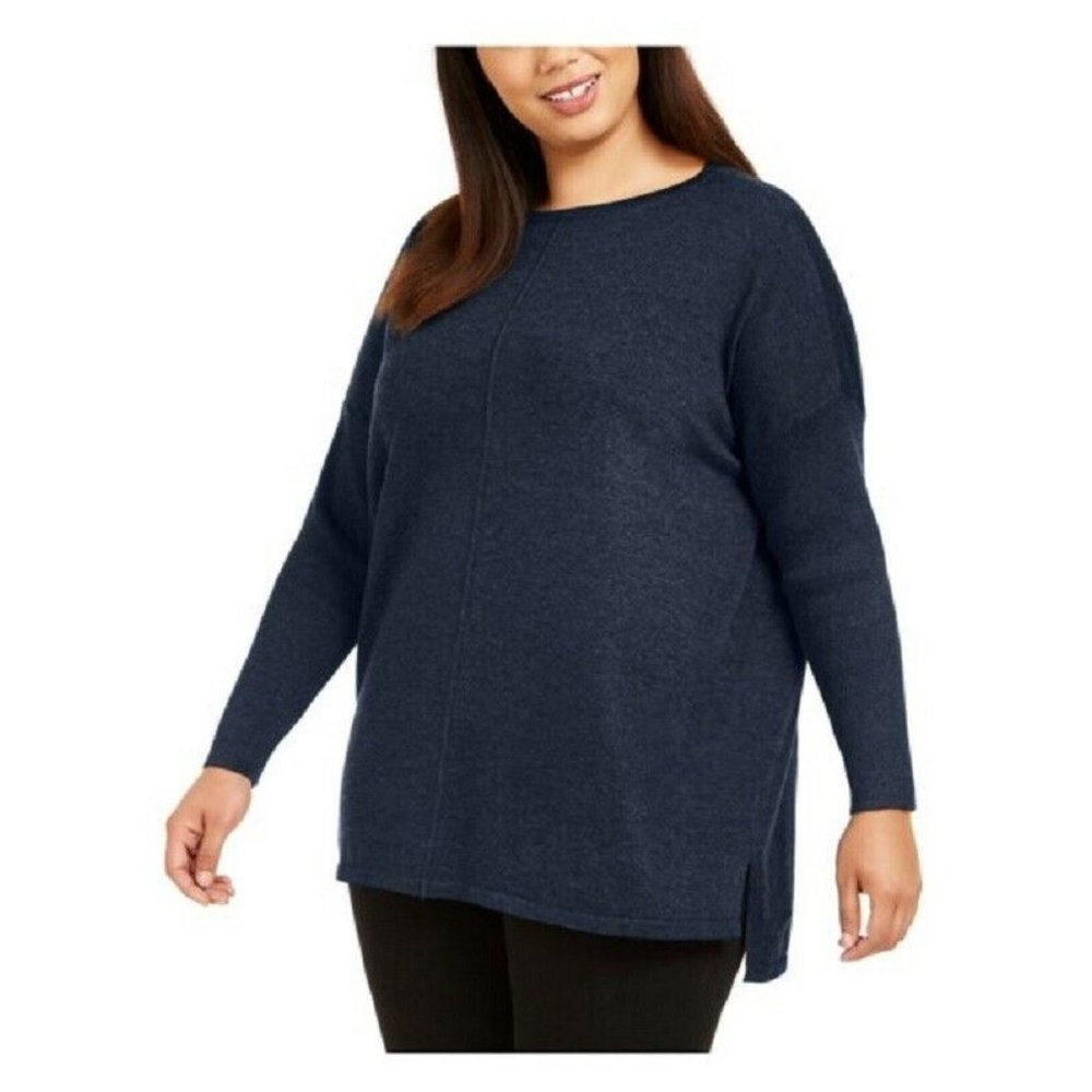 Style & Co Plus 0X Industrial Navy Seam Front Boat Neck Tunic Sweater NWT E48